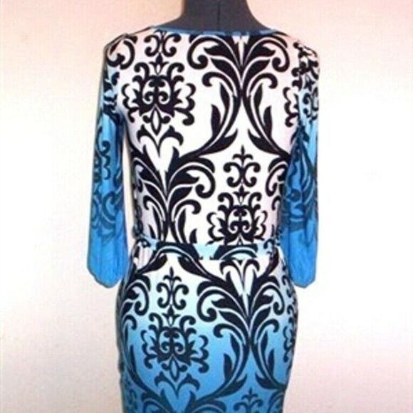 Loila Medium Paisley Print Round Neck Elastic Puff Sleeve Tie Belt Work Dress - Picture 11 of 11